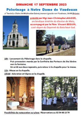 Dimanche 17 septembre 2023 : Pèlerinage à N.D. de Vaudouan