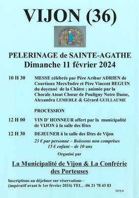 Pèlerinage de Ste Agathe à Vijon le 11 février 2024